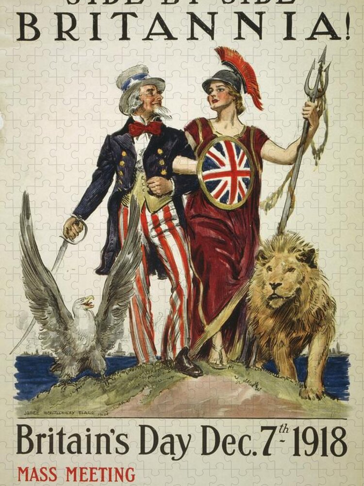 Propaganda Jigsaw Puzzle featuring the painting Side By Side Britannia! Britains Day Dec. 7th by James Montgomery Flagg
