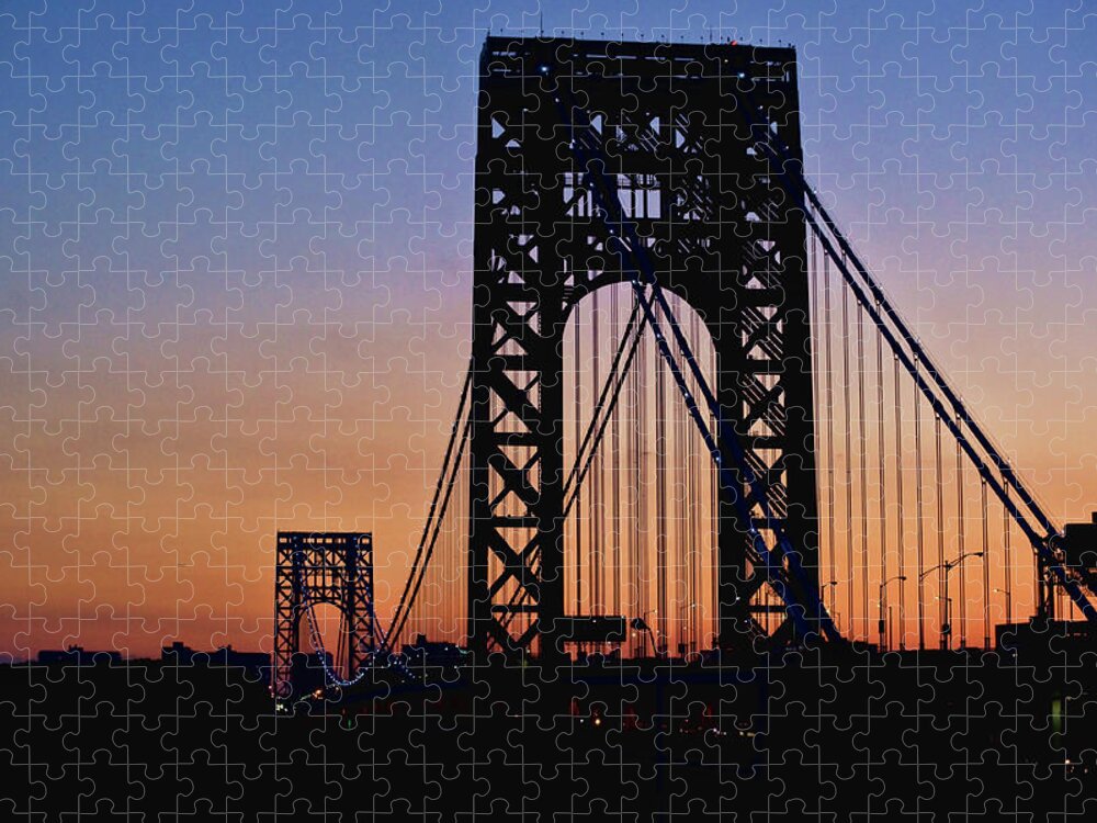 Arch Jigsaw Puzzle featuring the photograph Silhouette Of George Washington Bridge by Ray Warren