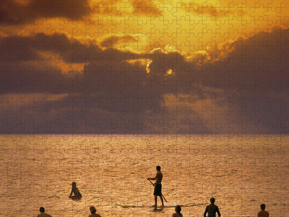 People Jigsaw Puzzle featuring the photograph Silhouette Of Surfers In Sea, Rear View by Ed Freeman