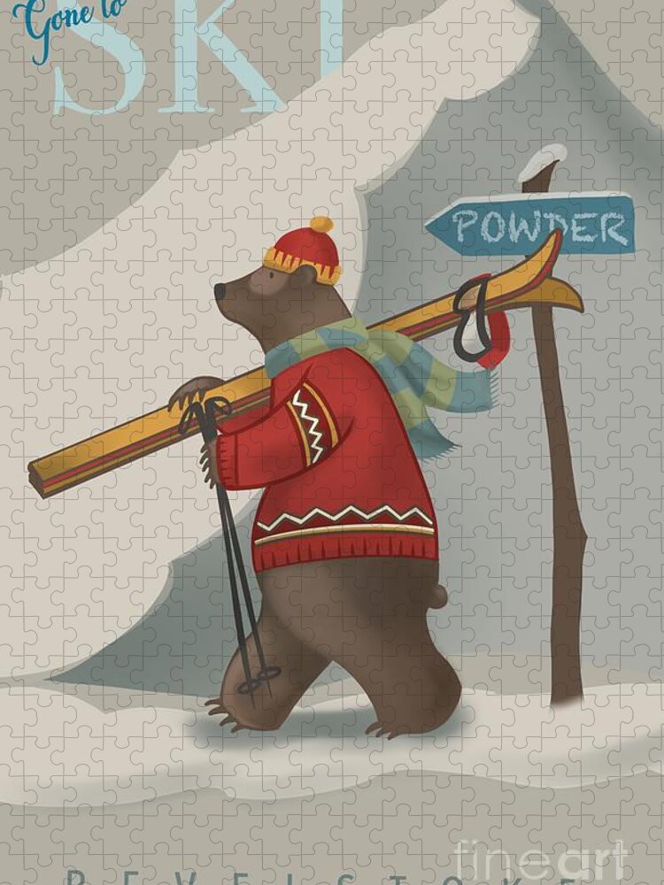 Bear Art Jigsaw Puzzle featuring the painting Ski Bear by Sassan Filsoof