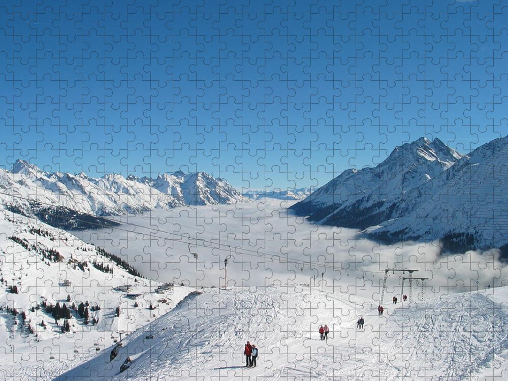 Tranquility Jigsaw Puzzle featuring the photograph Skiing And Ski Lift In The Austrian by Thomas Janisch