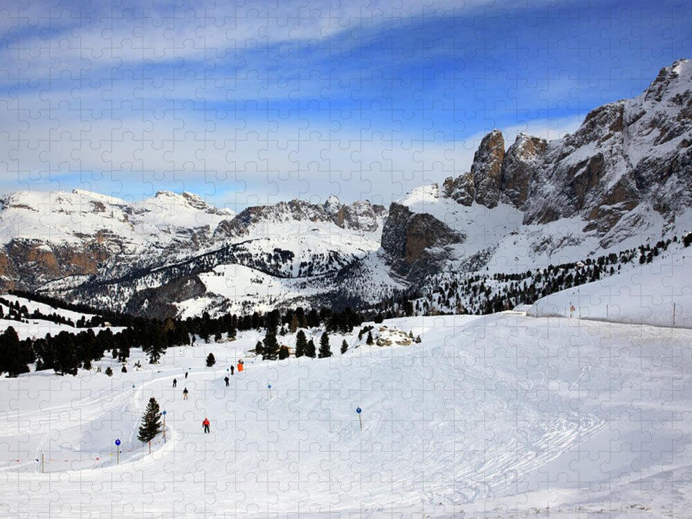 Scenics Jigsaw Puzzle featuring the photograph Skiing From The Sella Pass by Maremagnum