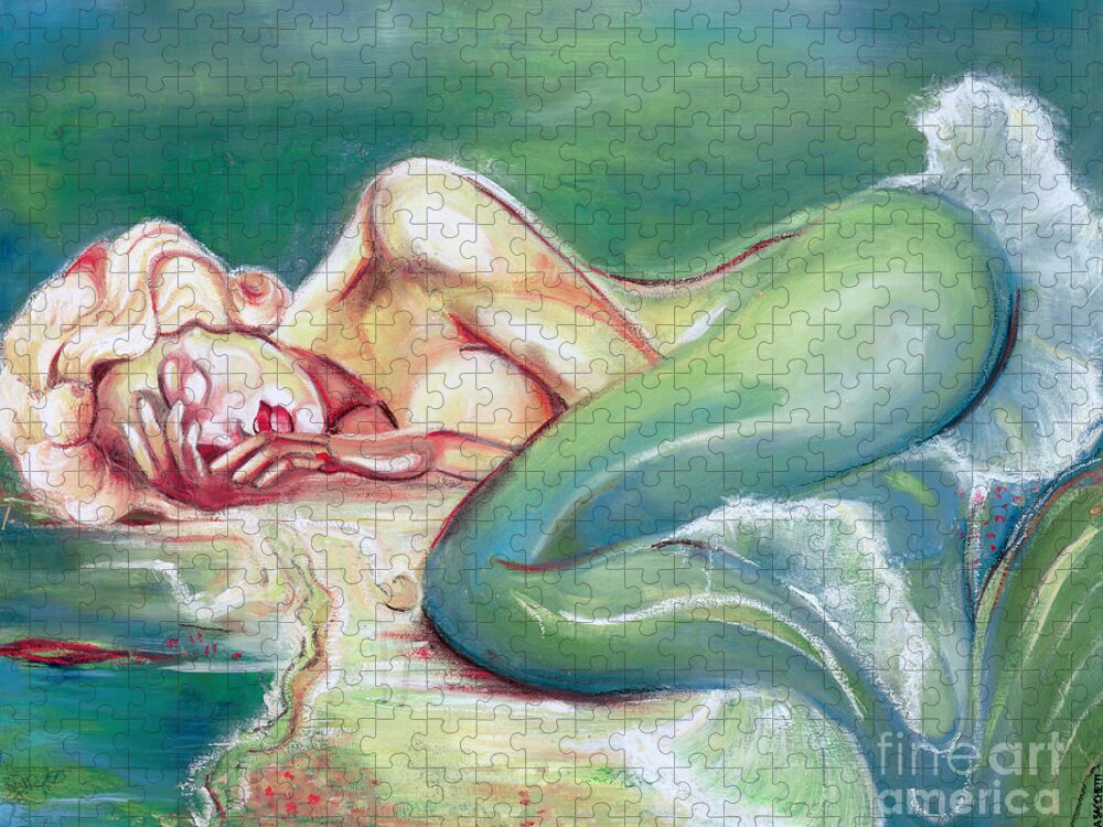  Jigsaw Puzzle featuring the painting Sleeping Mermaid Ondina by Luana Sacchetti