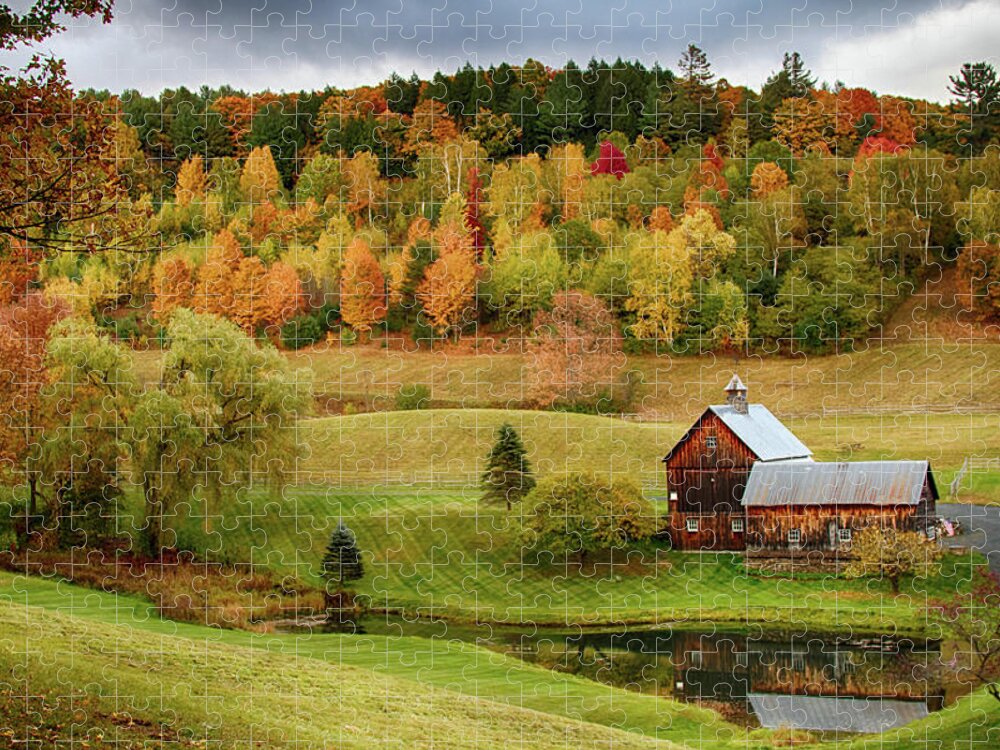 Pomfret Fall Colors Jigsaw Puzzle featuring the photograph Sleepy Hollow Barn in Autumn by Jeff Folger