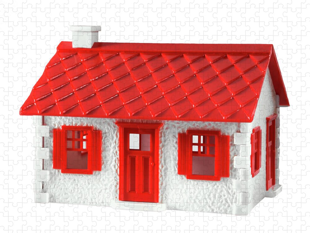 Architecture Jigsaw Puzzle featuring the drawing Small White House With Red Roof by CSA Images
