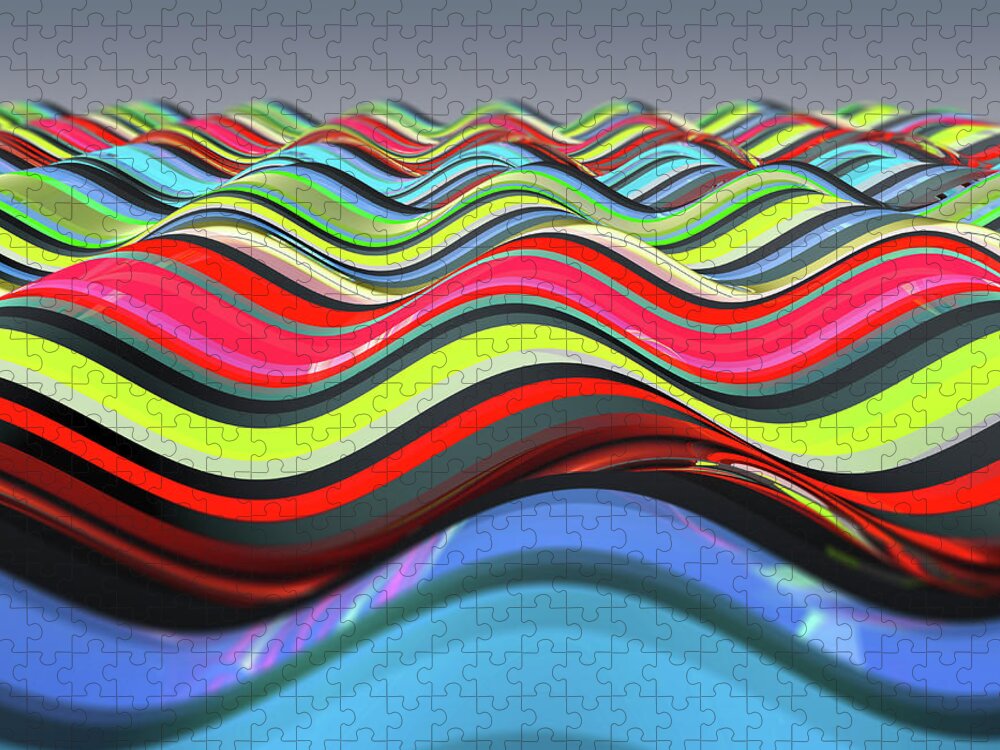 3 D Jigsaw Puzzle featuring the photograph Smooth Multi Colored Striped Wave by Ikon Images