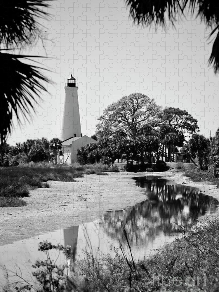 St Marks Lighthouse Jigsaw Puzzle featuring the photograph Smooth St Marks Lighthouse Black and White by Carol Groenen