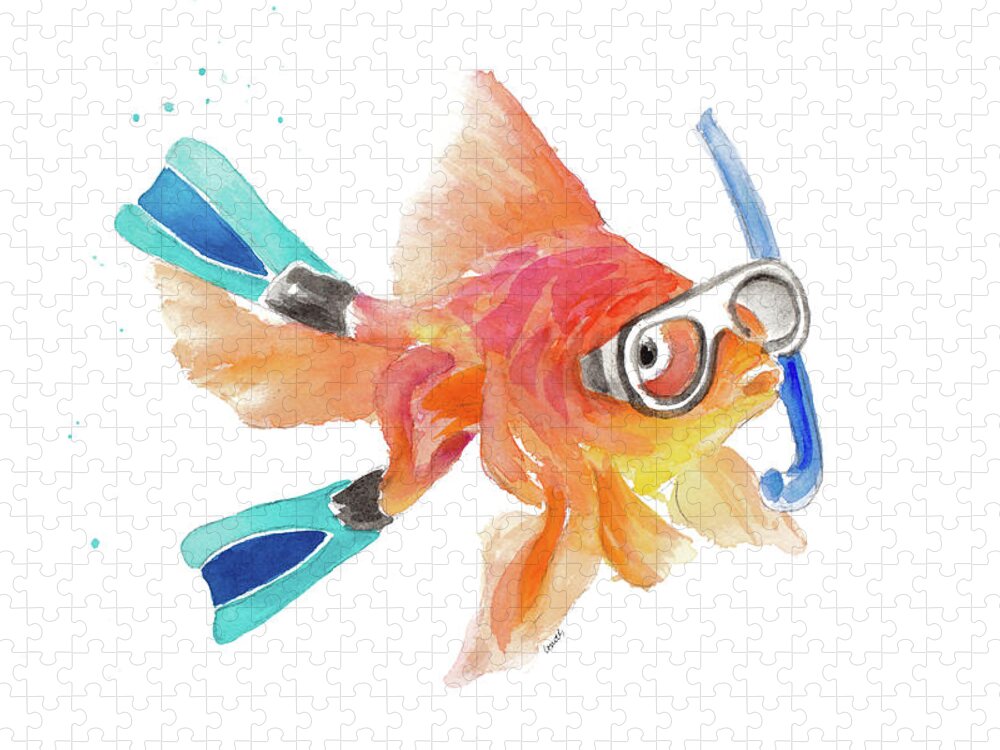 Snorkeling Jigsaw Puzzle featuring the painting Snorkeling Fish (two Flippers) by Lanie Loreth