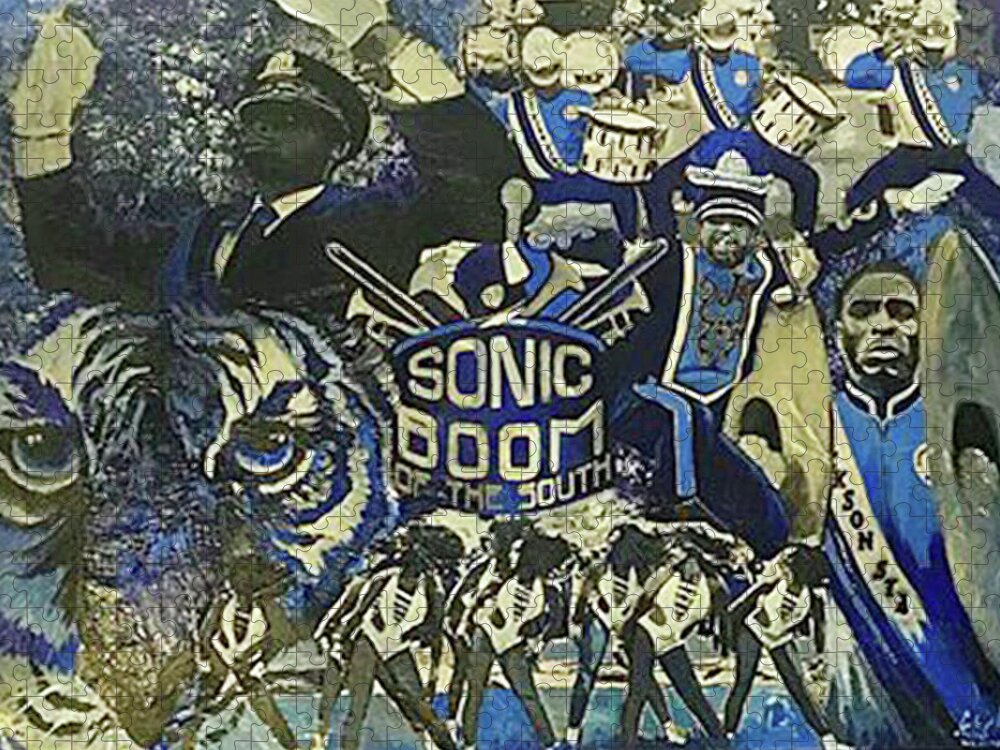 Jsu Sonic Boom Jigsaw Puzzle featuring the painting Sonic Boom by Femme Blaicasso