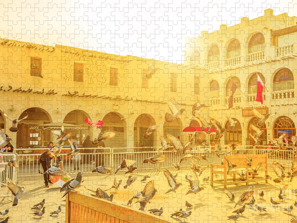 Doha Jigsaw Puzzle featuring the photograph Souq Waqif Pigeons by Benny Marty