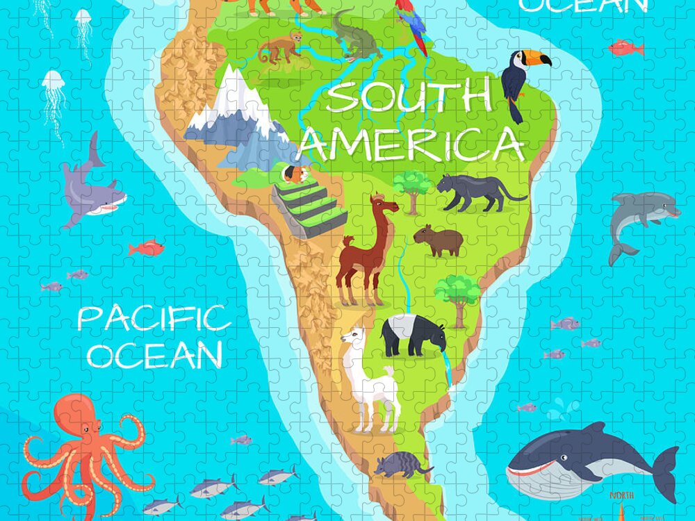 South America Mainland Cartoon Map Jigsaw Puzzle by Robuart - Pixels