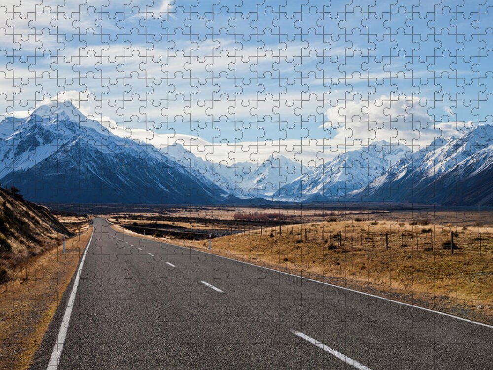 Scenics Jigsaw Puzzle featuring the photograph South Island Road, New Zealand by Enjoynz