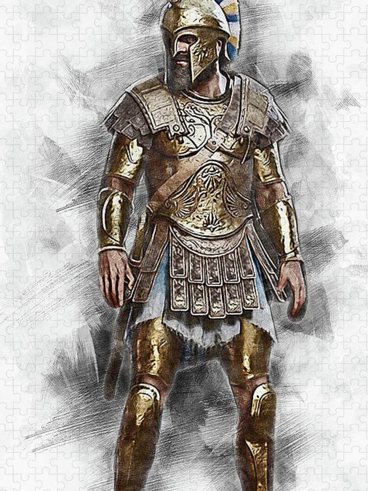 Spartan Warrior Jigsaw Puzzle featuring the painting Spartan Hoplite - 58 by AM FineArtPrints