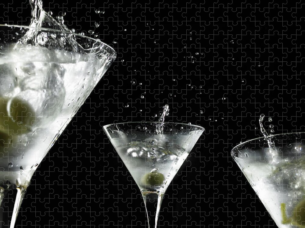 Martini Glass Jigsaw Puzzle featuring the photograph Splashed Martini Cocktails by Monica Rodriguez