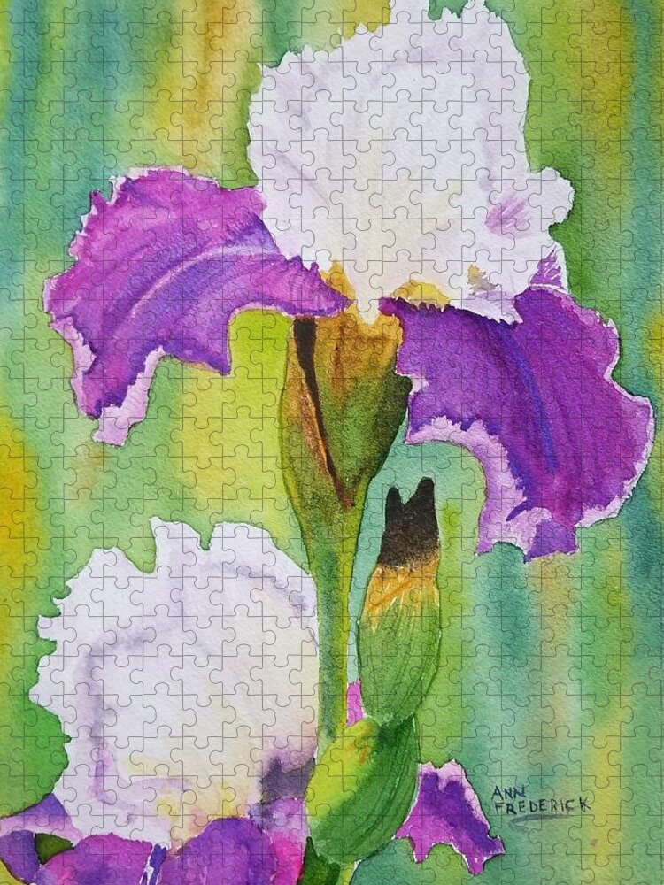 Iris Jigsaw Puzzle featuring the painting Spring Iris by Ann Frederick
