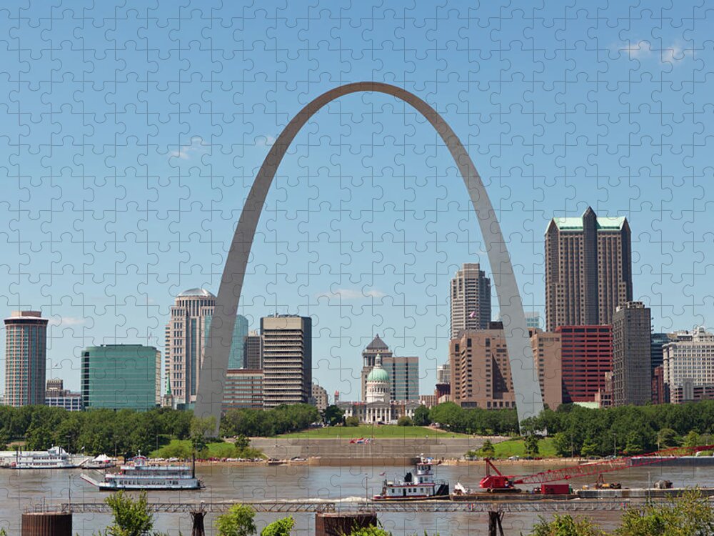 Built Structure Jigsaw Puzzle featuring the photograph St. Louis Skyline With The Gateway Arch by Kubrak78