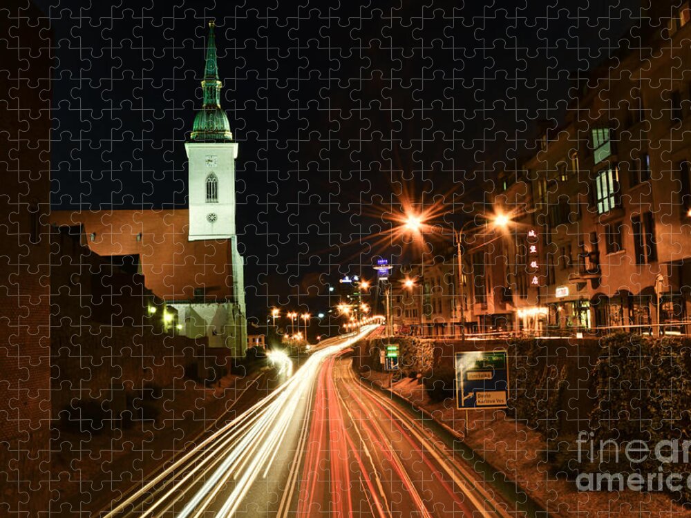 Night Jigsaw Puzzle featuring the photograph St Martin's Cathedral in Bratislava during the night by Yavor Mihaylov