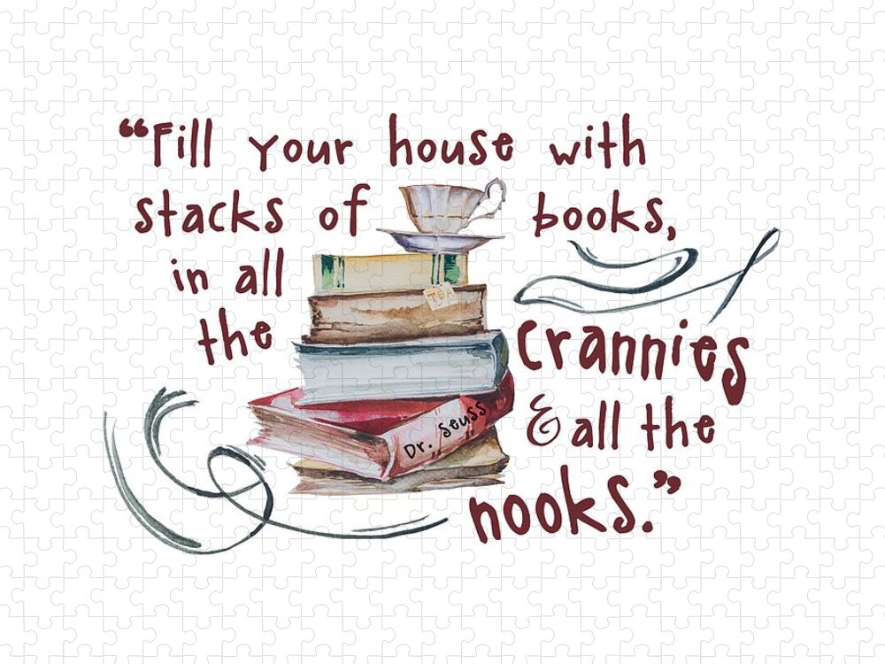 Fill Your House With Lots Of Books In All The Crannies And All The Nooks Jigsaw Puzzle featuring the digital art Stacks of Books by Heather Applegate