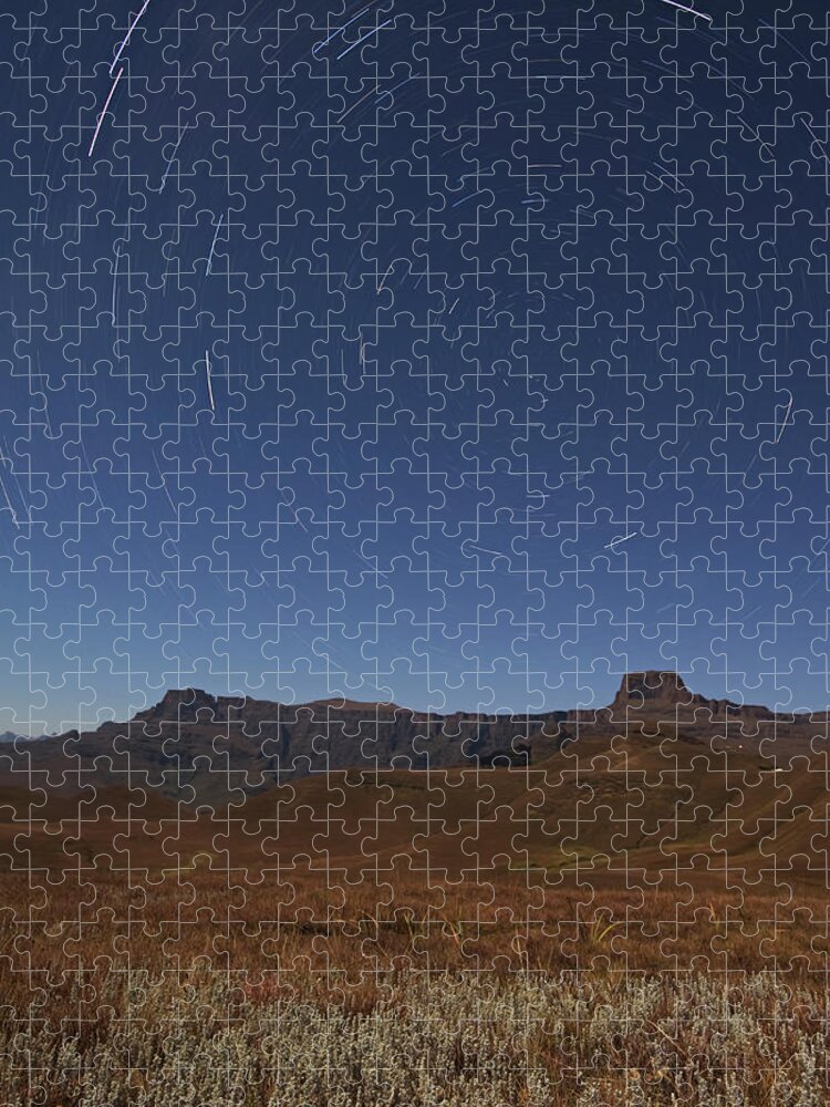 Scenics Jigsaw Puzzle featuring the photograph Star Trails Over The Amphitheatre Range by Emil Von Maltitz
