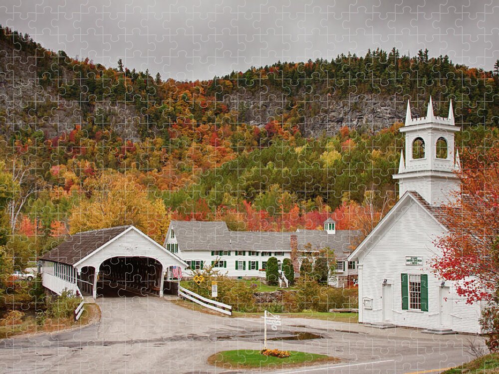 Autumn Jigsaw Puzzle featuring the photograph Stark Covered Bridge by Jeff Folger