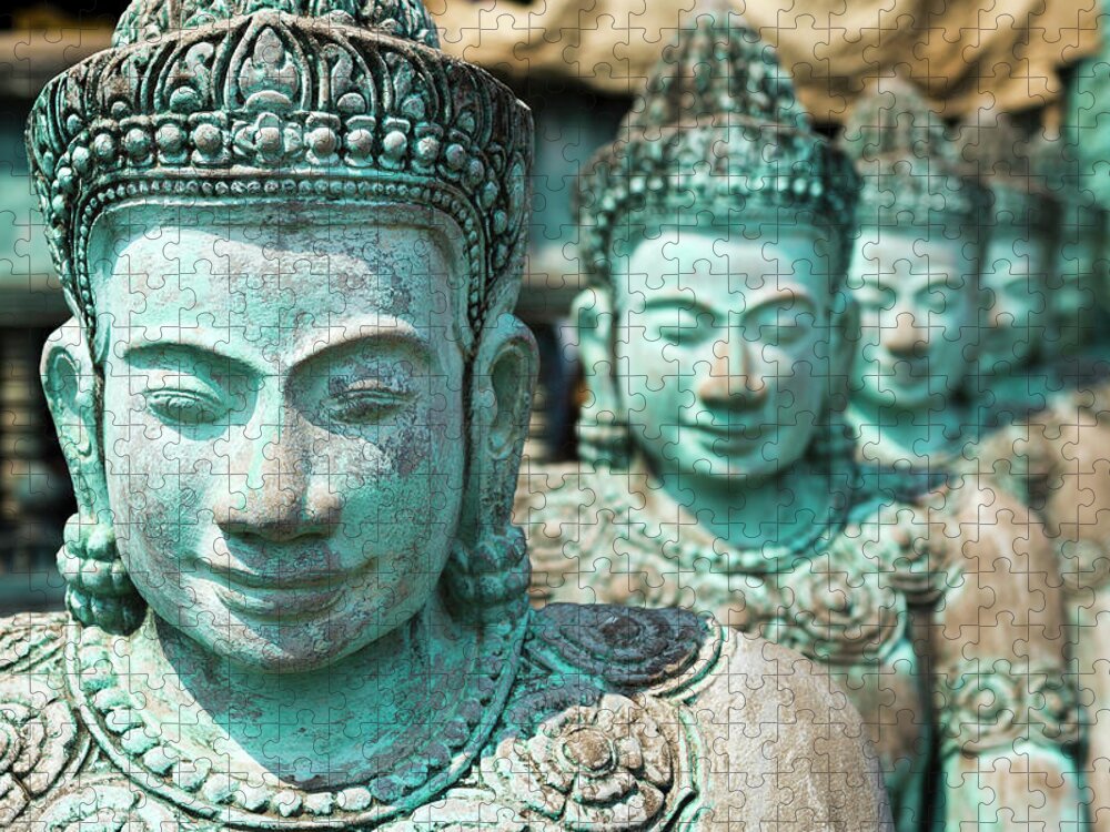 Statue Jigsaw Puzzle featuring the photograph Statues, Wat Thmei, Angkor Wat, Cambodia by John Harper