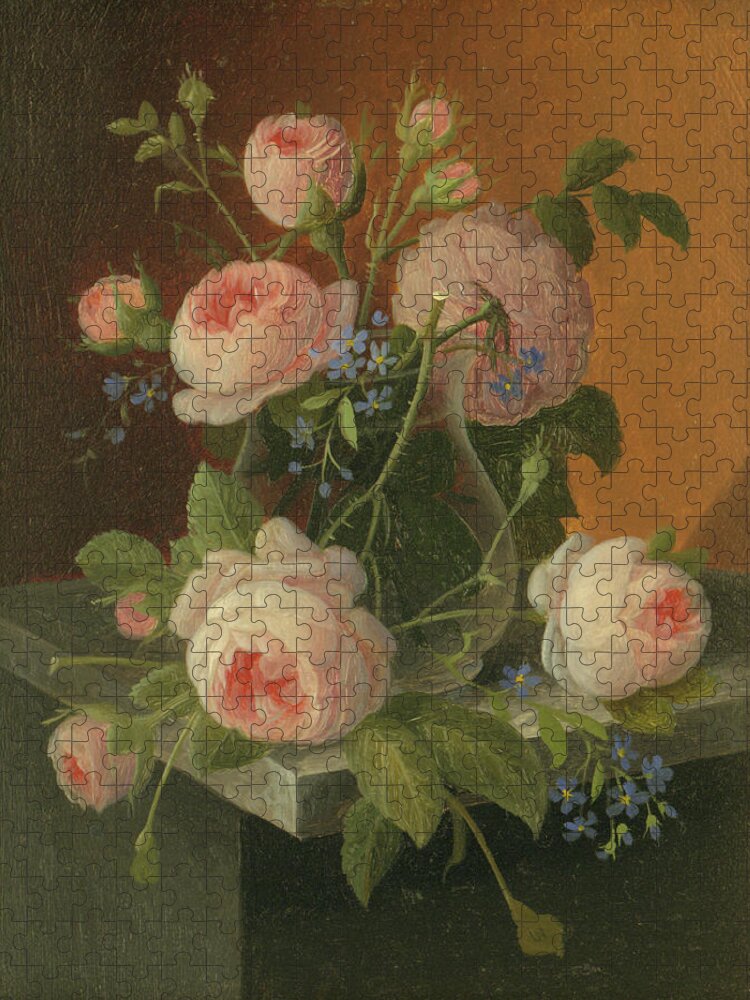 Still Jigsaw Puzzle featuring the painting Still Life with Roses, circa 1860 by Severin Roesen