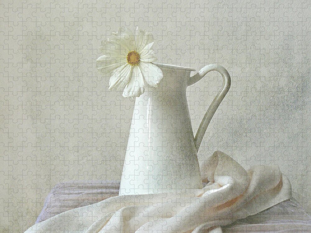 Vase Jigsaw Puzzle featuring the photograph Still Life With White Flower by By Margoluc