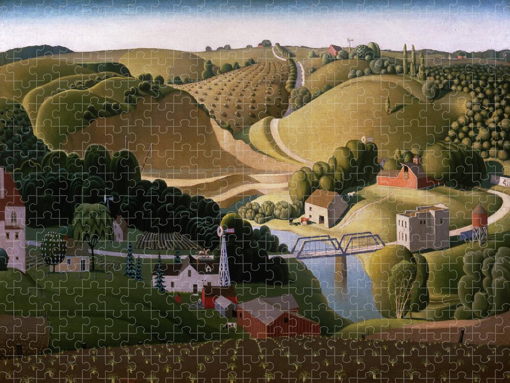Grant Wood Jigsaw Puzzle featuring the painting Stone City, 1930 by Grant Wood
