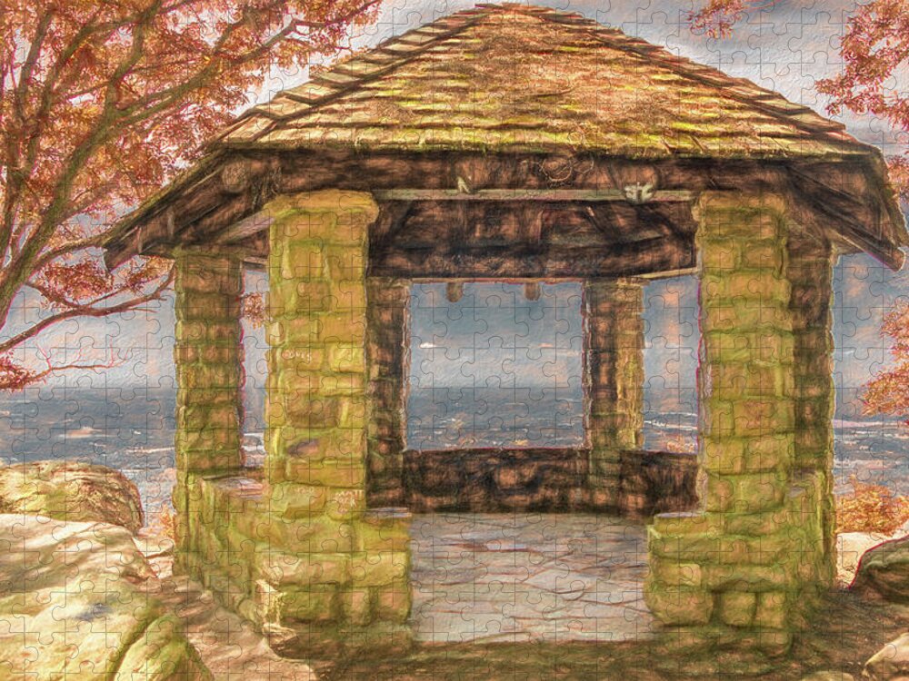 Tennessee Jigsaw Puzzle featuring the photograph Stone Gazebo Atop Chilhowee Mountain, Painterly   by Marcy Wielfaert