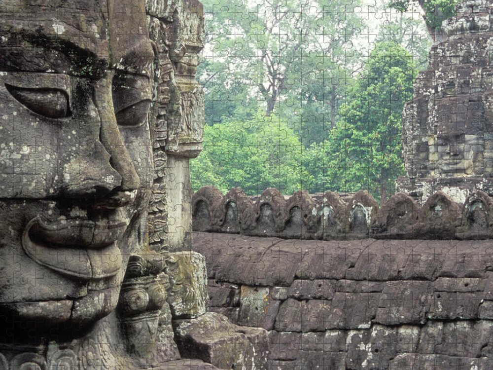 Cambodian Culture Jigsaw Puzzle featuring the photograph Stone Heads, Bayon, Angkor Wat, Cambodia by James Gritz