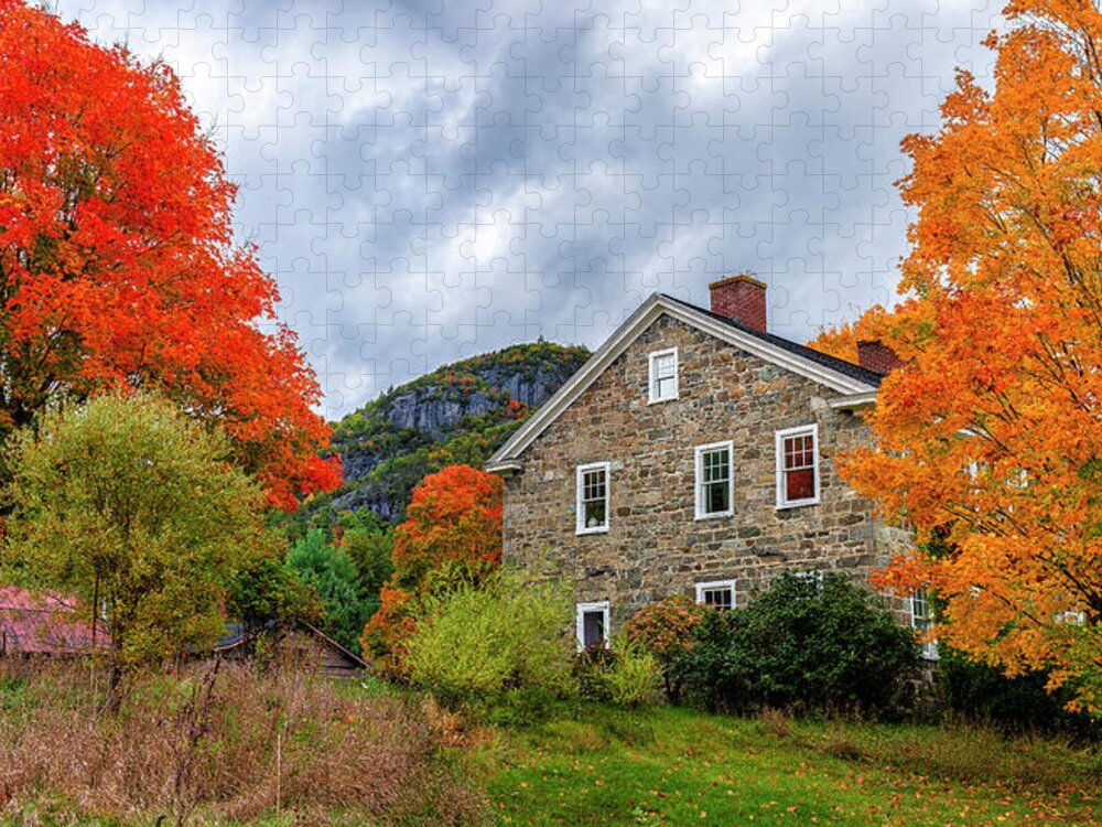 Stone House In Autumn Jigsaw Puzzle featuring the photograph Stone House In Autumn by Mark Papke