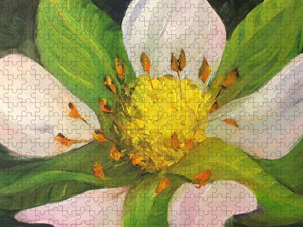 Strawberry Flower Jigsaw Puzzle featuring the painting Strawberry Flower by Vonda Drees