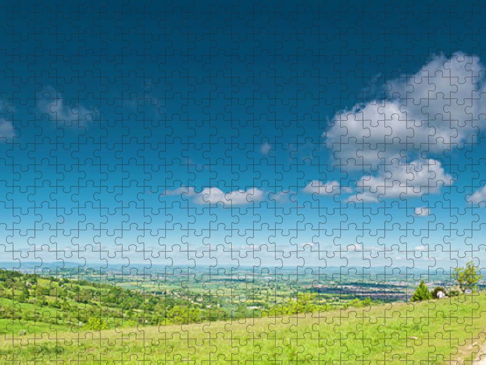 Scenics Jigsaw Puzzle featuring the photograph Summer Countryside Panorama Big Blue by Fotovoyager