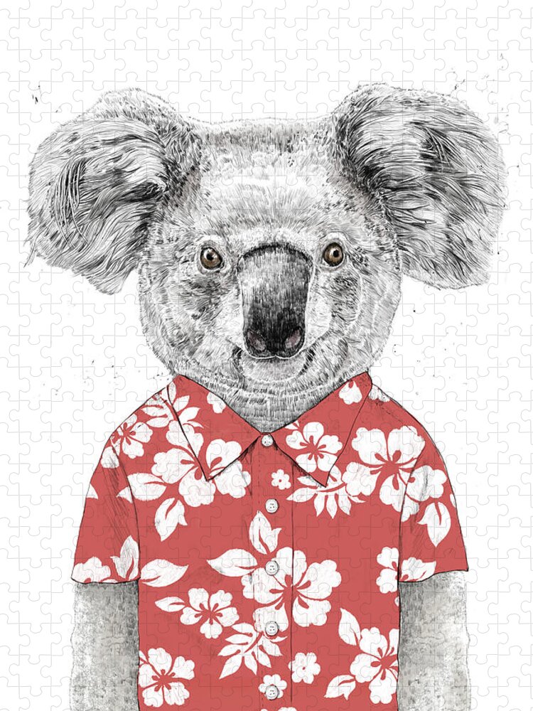 Koala Jigsaw Puzzle featuring the drawing Summer koala by Balazs Solti