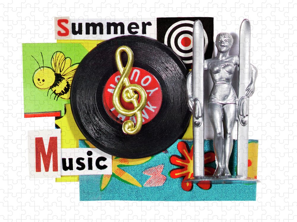 Adult Jigsaw Puzzle featuring the drawing Summer Music Collage by CSA Images