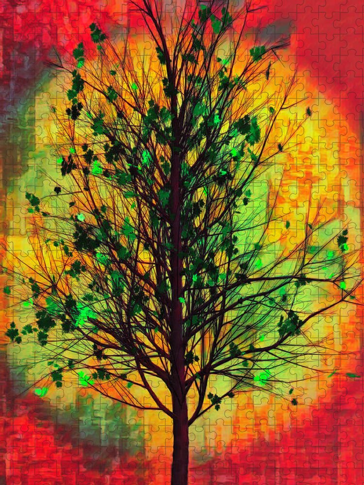 African Jigsaw Puzzle featuring the digital art Summer Tree in African Art by Debra and Dave Vanderlaan