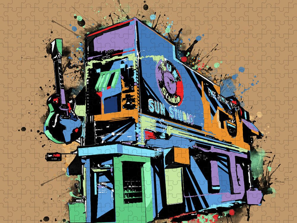 Sun Studio Jigsaw Puzzle featuring the digital art Sun Studio Memphis Pop Art by Bekim M