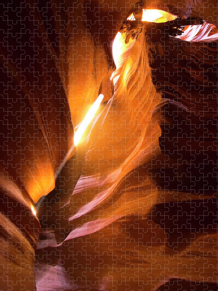 Antelope Canyon Jigsaw Puzzle featuring the photograph Sunbeams by Davorlovincic