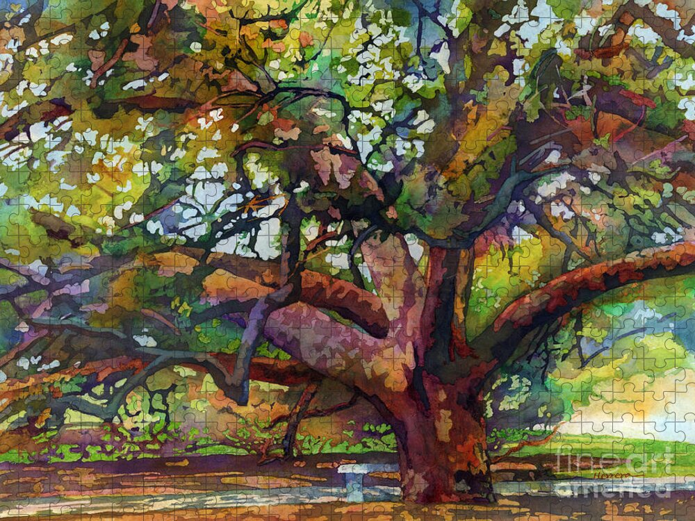 Oak Jigsaw Puzzle featuring the painting Sunlit Century Tree by Hailey E Herrera