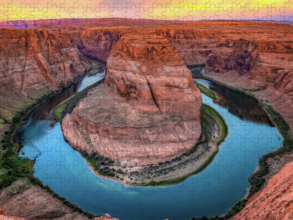 America Jigsaw Puzzle featuring the photograph Sunrise at Horseshoe Bend - Square Format by Gregory Ballos