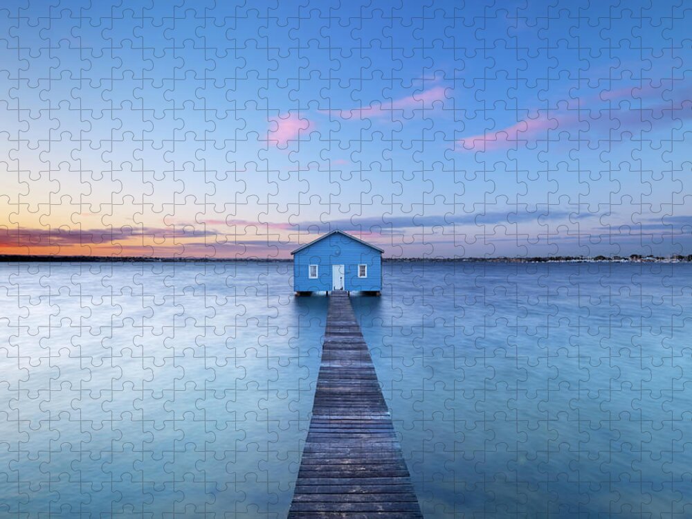 Water's Edge Jigsaw Puzzle featuring the photograph Sunrise At Matilda Bay Boathouse In by Sara winter