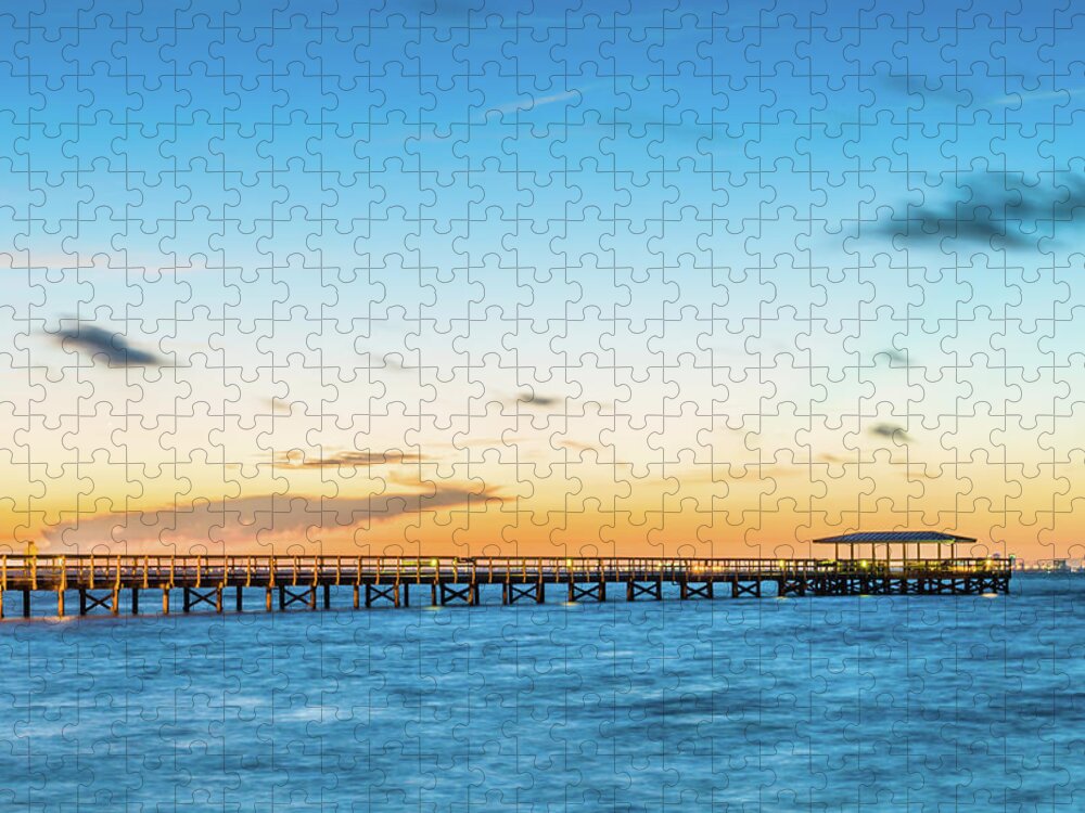Clouds Jigsaw Puzzle featuring the photograph Sunrise at Safety Harbor Pier by Joe Leone