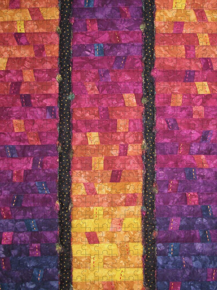 Art Quilt Jigsaw Puzzle featuring the tapestry - textile Sunrise Celebration by Pam Geisel
