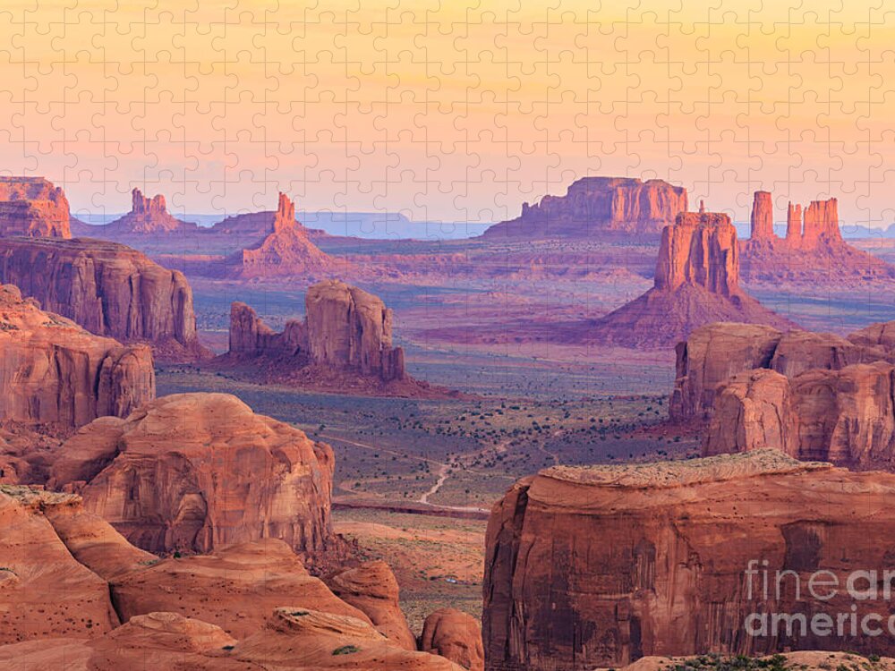 Southwest Jigsaw Puzzle featuring the photograph Sunrise In Hunts Mesa Monument Valley by Elena suvorova