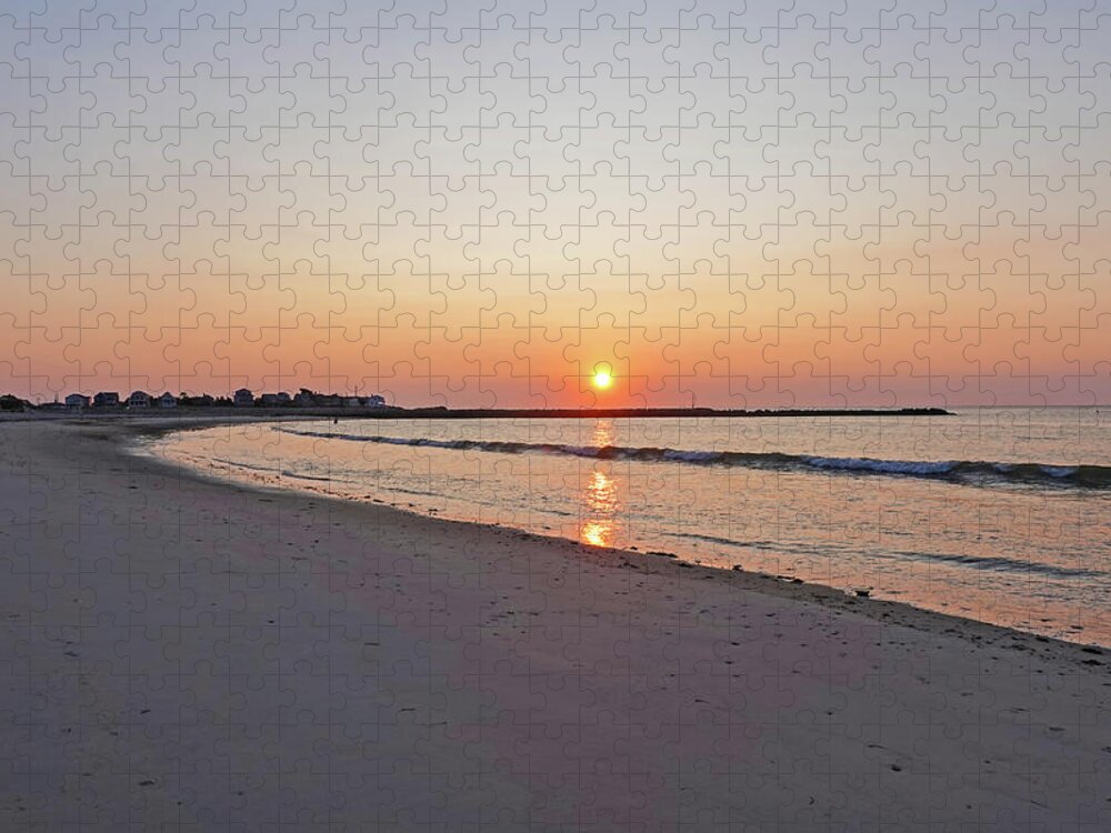 Marshfield Jigsaw Puzzle featuring the photograph Sunrise on Green Harbor Beach Marshfield MA Golden Sky by Toby McGuire