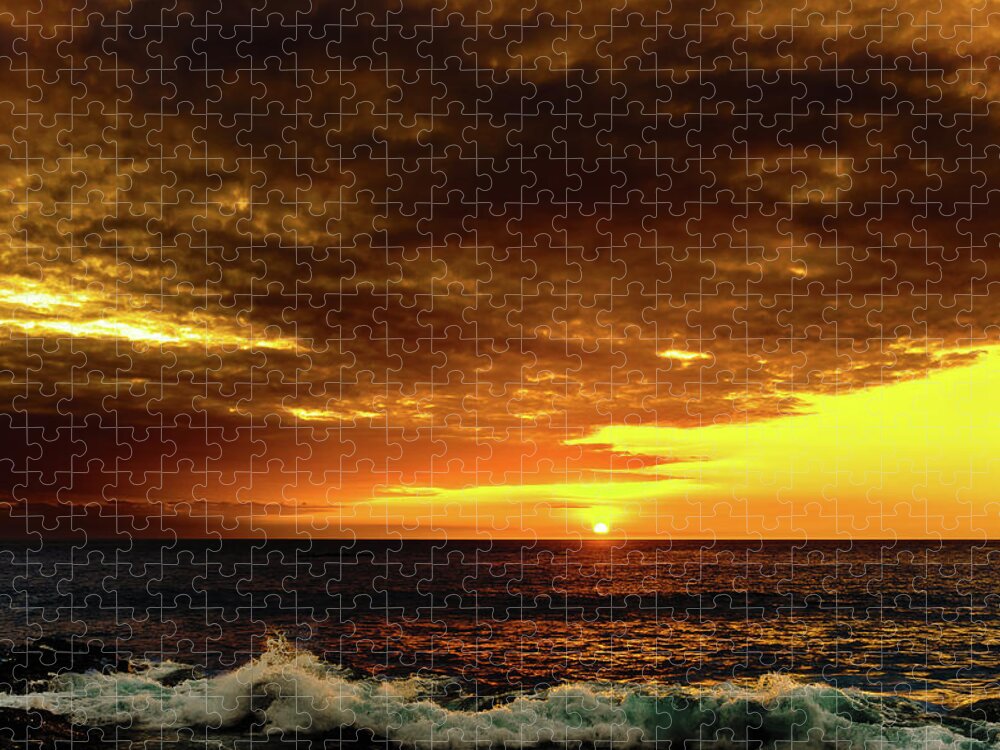 Hawaii Jigsaw Puzzle featuring the photograph Sunset and Surf by John Bauer