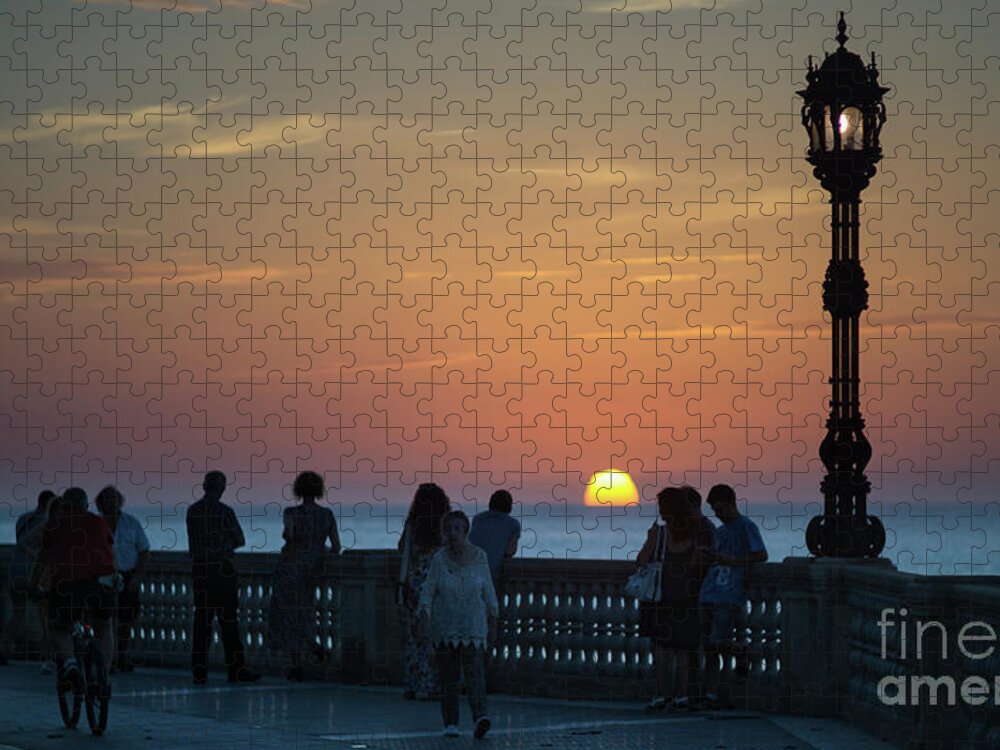 Romantic Jigsaw Puzzle featuring the photograph Sunset at Alameda Promenade Cadiz Spain by Pablo Avanzini
