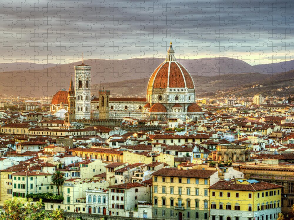 Florence Jigsaw Puzzle featuring the photograph Sunset in Florence Triptych 3 - Duomo by Weston Westmoreland