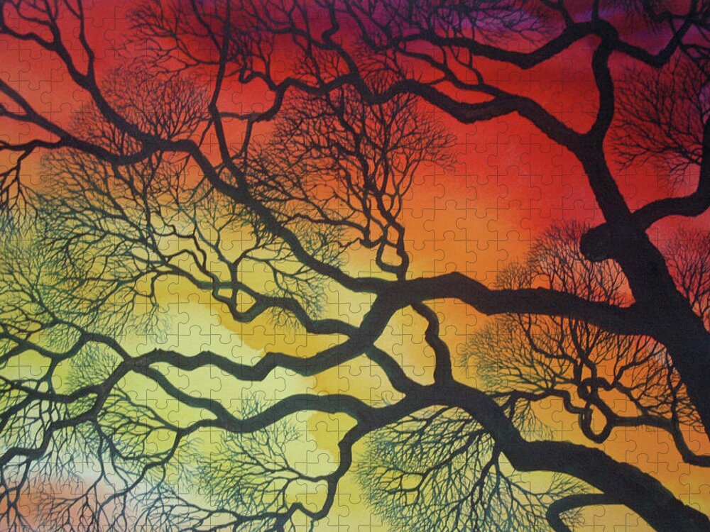 Branches Jigsaw Puzzle featuring the painting Sunset Lace by Helen Klebesadel