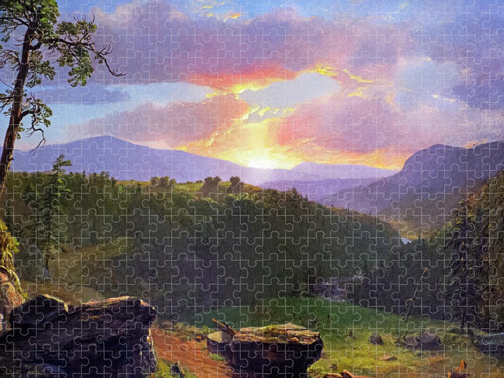 Landscape Jigsaw Puzzle featuring the painting Sunset Over Big Rocks by David Lloyd Glover